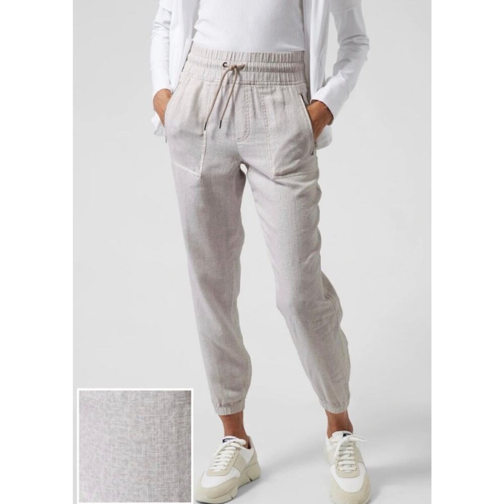 Athleta Cabo 100% Linen Jogger Cheetah Print Cream Athleisure Women Size 4 - Picture 7 of 12
